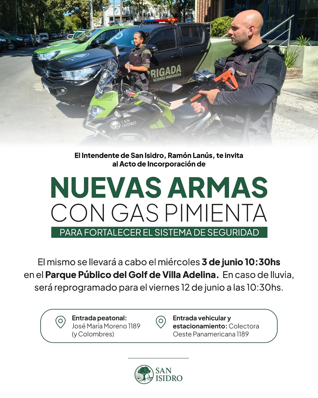 Te esperamos en el Acto de Incorporación de nuevas armas con gas pimienta, el miércoles 3 de junio a las 10:30 en el Par...