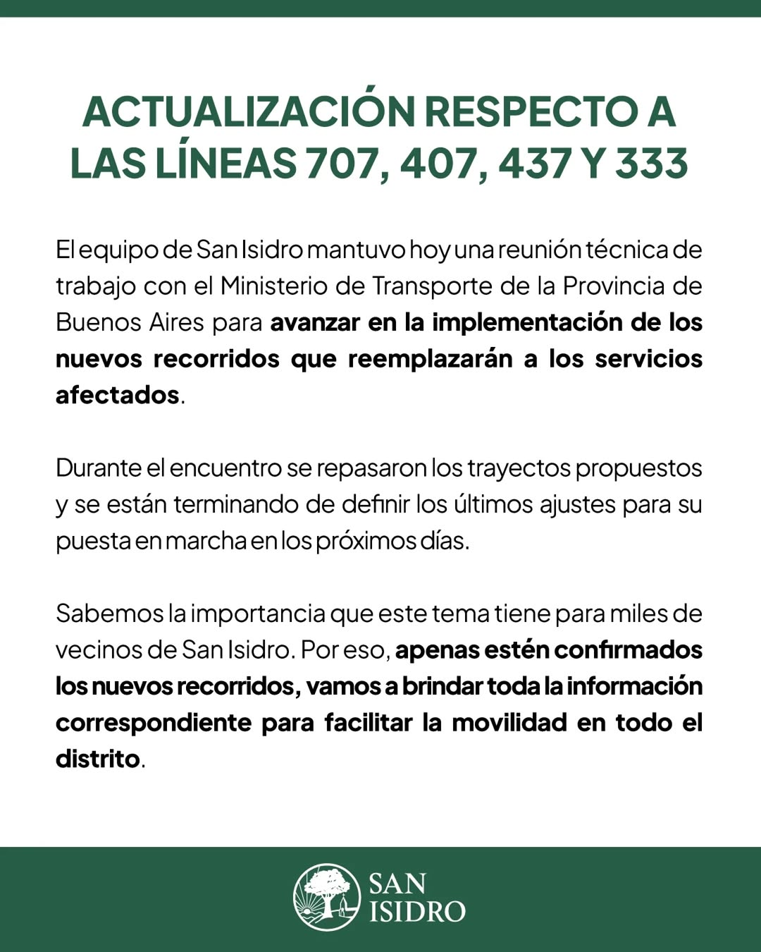 ACTUALIZACIÓN SOBRE LA SITUACIÓN DE LA EMPRESA PRIVADA M.O.G.S.M. (LÍNEAS: 707, 333, 437 Y 407)