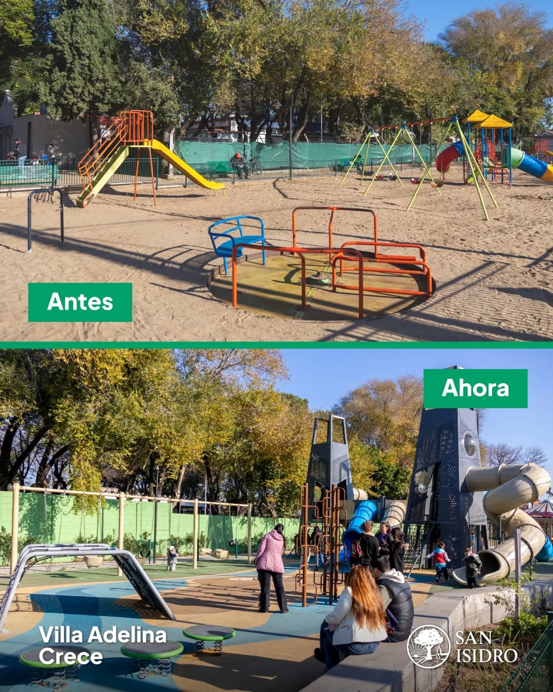 Así estaba. Así está hoy. La renovación de los juegos de la Plaza Belgrano, en Villa Adelina, pone en valor un espacio q...