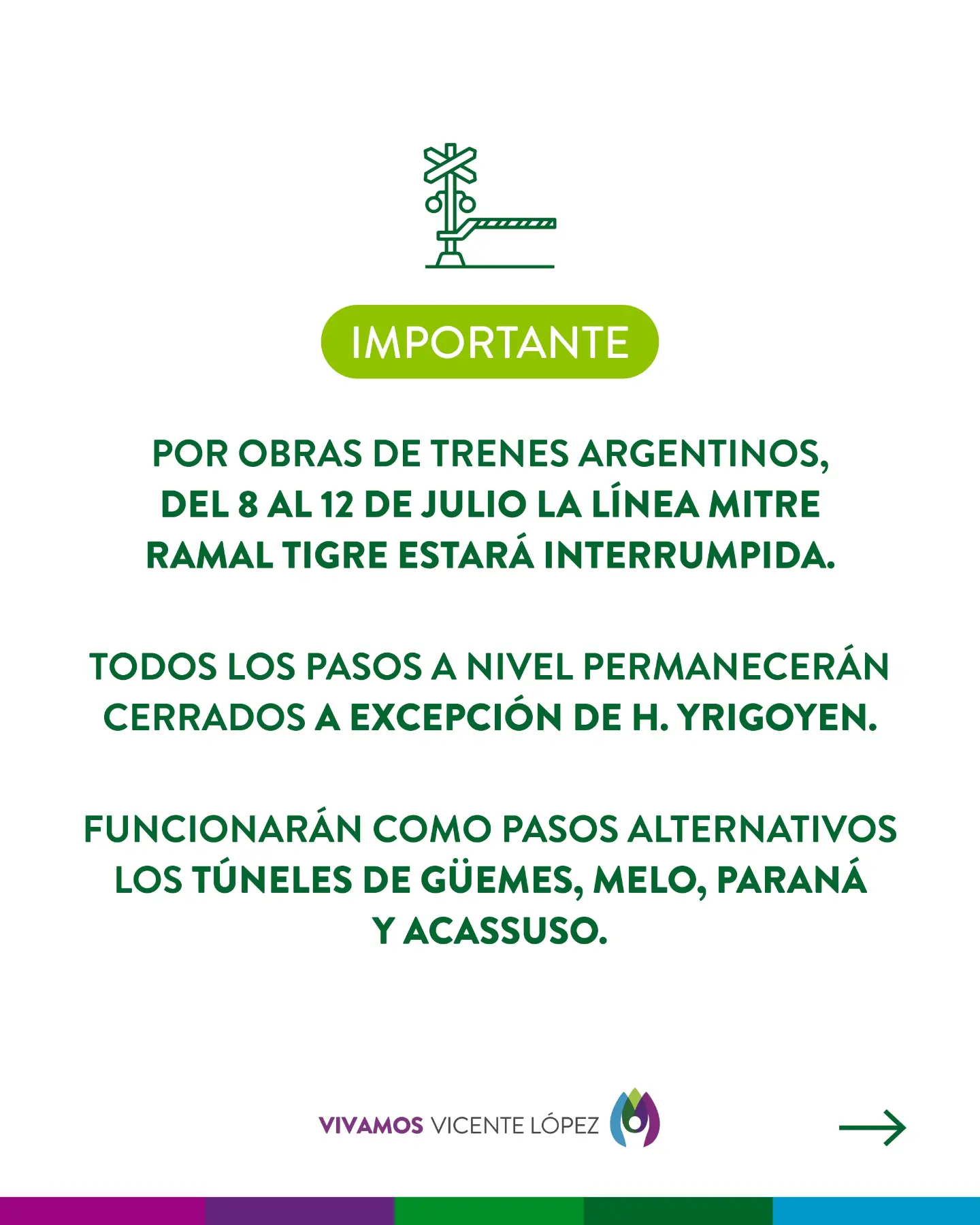 📢 Info importante: Desde el 8 hasta el 12 de julio, la línea Mitre Ramal Tigre estará interrumpida por obras de Trenes ...