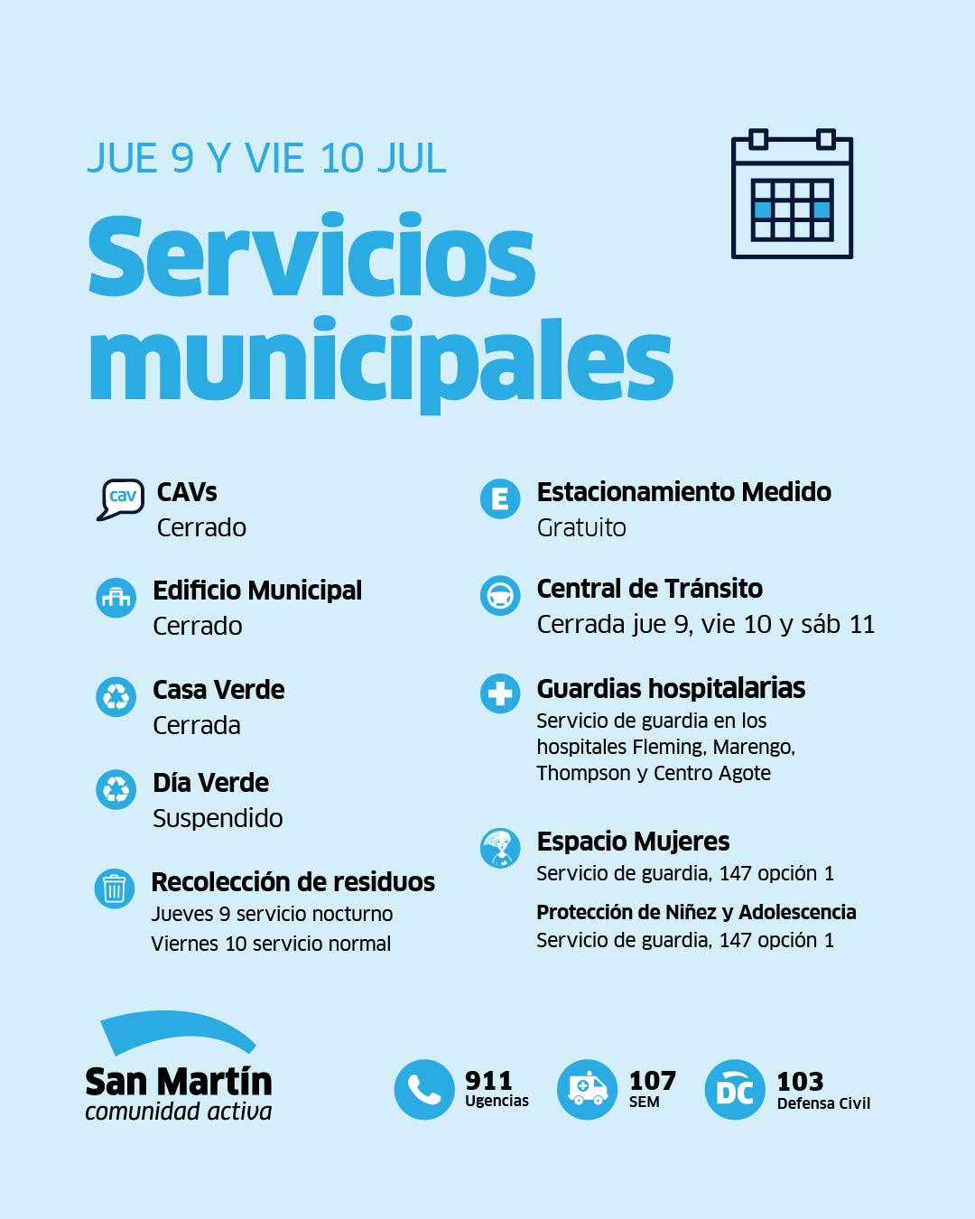 📢 Así funcionarán los servicios durante el feriado nacional por el Día de la Independencia:

🚛 La recolección de resi...
