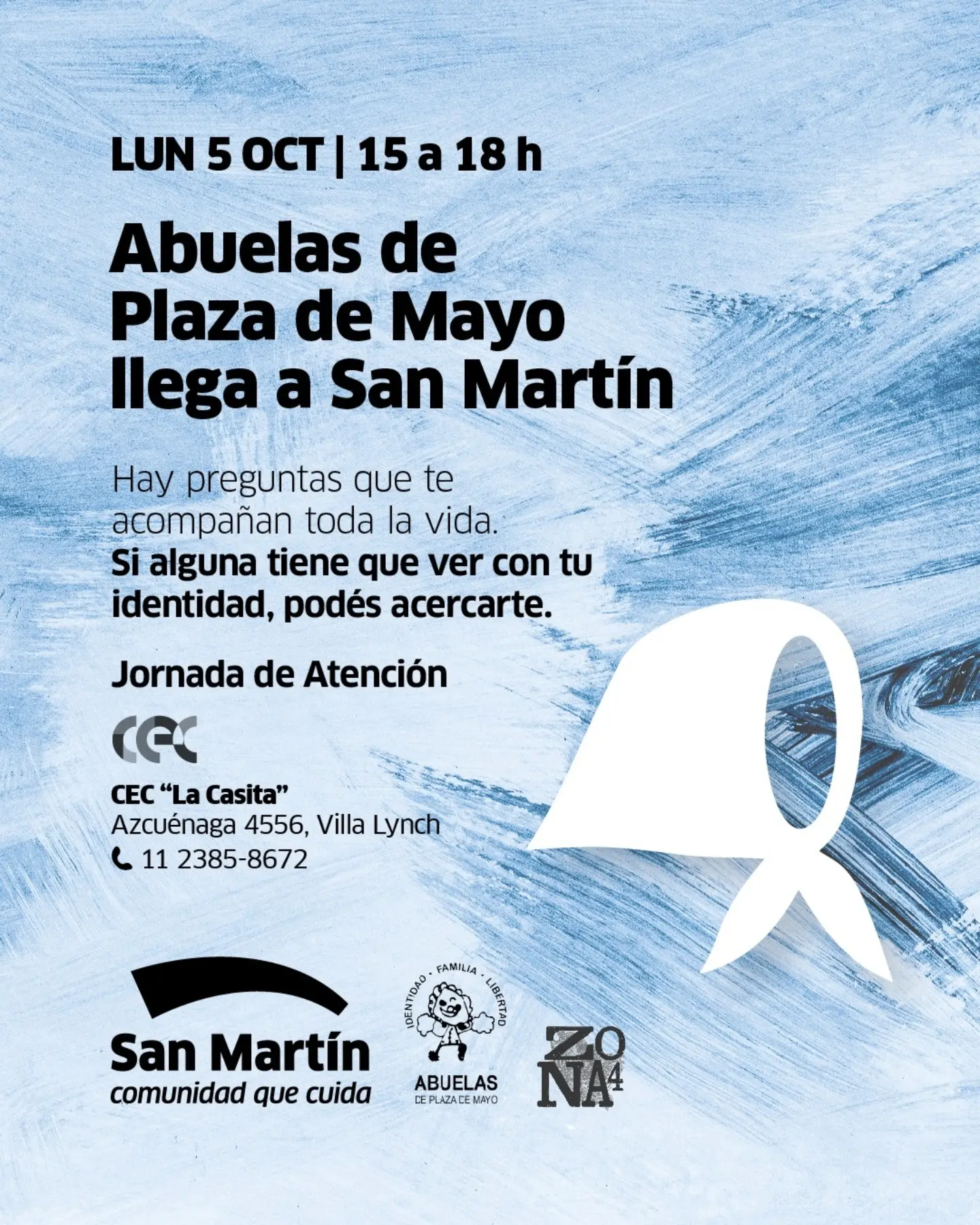 🤍Jornada de las Abuelas de Plaza de Mayo en San Martín
Este lunes 5 de octubre, de 15 a 18, realizaremos una jornada d...